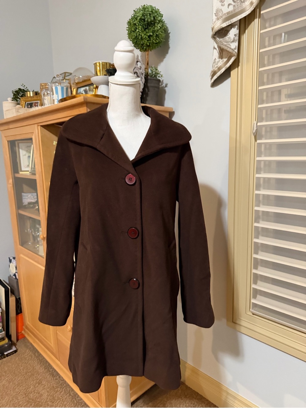 NWOT Ellen Tracy Angora Wool Blend Pea Coat Size 6 Brown - Picture 14 of 16